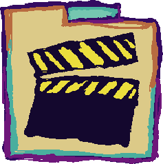 a beige folder with a black and yellow clapboard symbol
